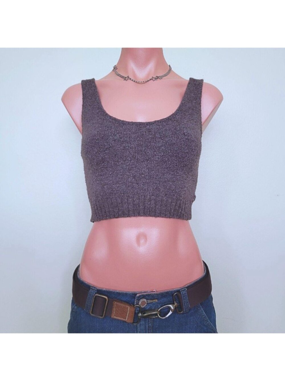 H&M Earthy Chocolate Brown Wool Blend Knit Bustier Tank Top (S)